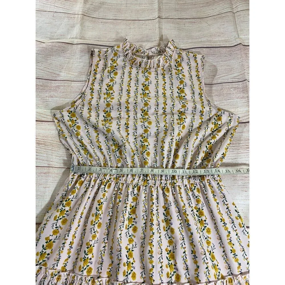 Melloday Women's Yellow Floral Teirred Midi Sleeveless Dress - Large - Picture 9 of 13